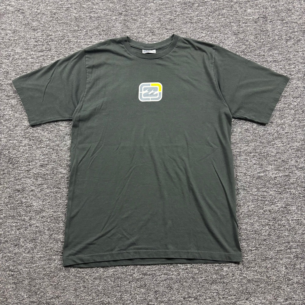 Vintage 90s Billabong Spellout Green Graphic Surf T-Shirt Mens Size Large